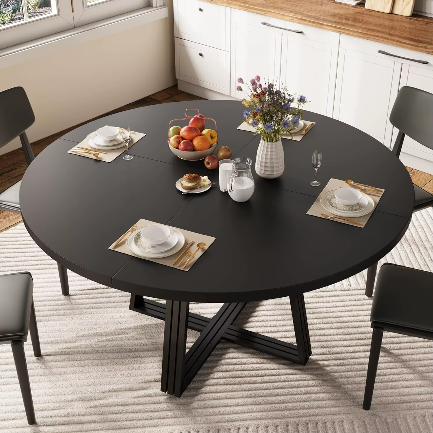 Mesa REDONDA 120 cm con almacenamiento — Estable y elegante