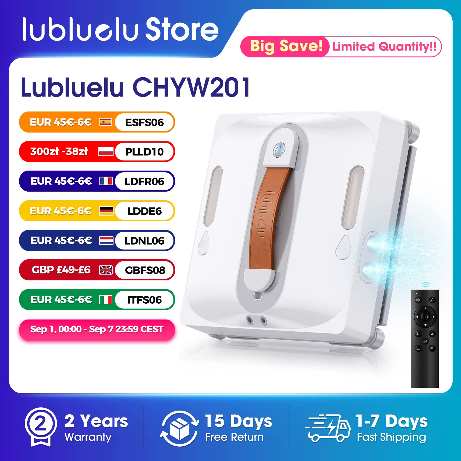 Robot limpiacristales Lubluelu con 78% DE DESCUENTO