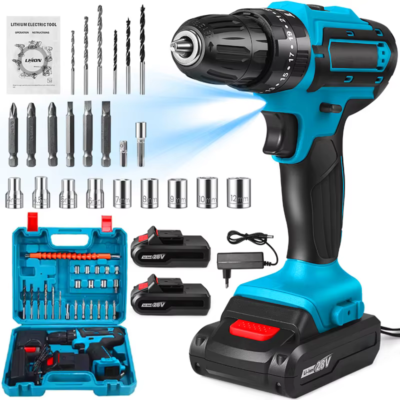 Kit TALADRO percutor 3-en-1 inalámbrico 28V con 2 baterías