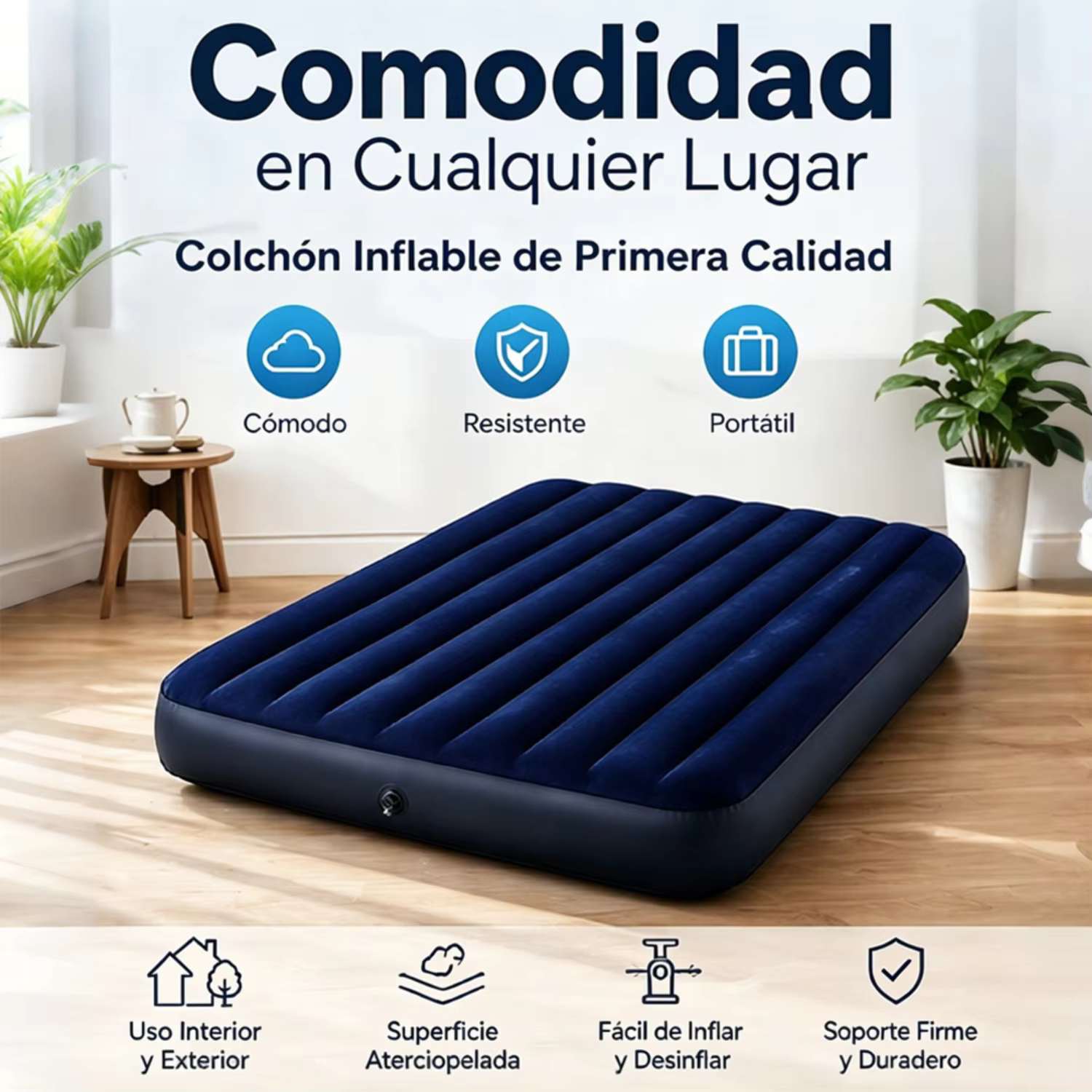 Colchón INFLABLE portátil plegable con almohada — cómodo para CAMPING