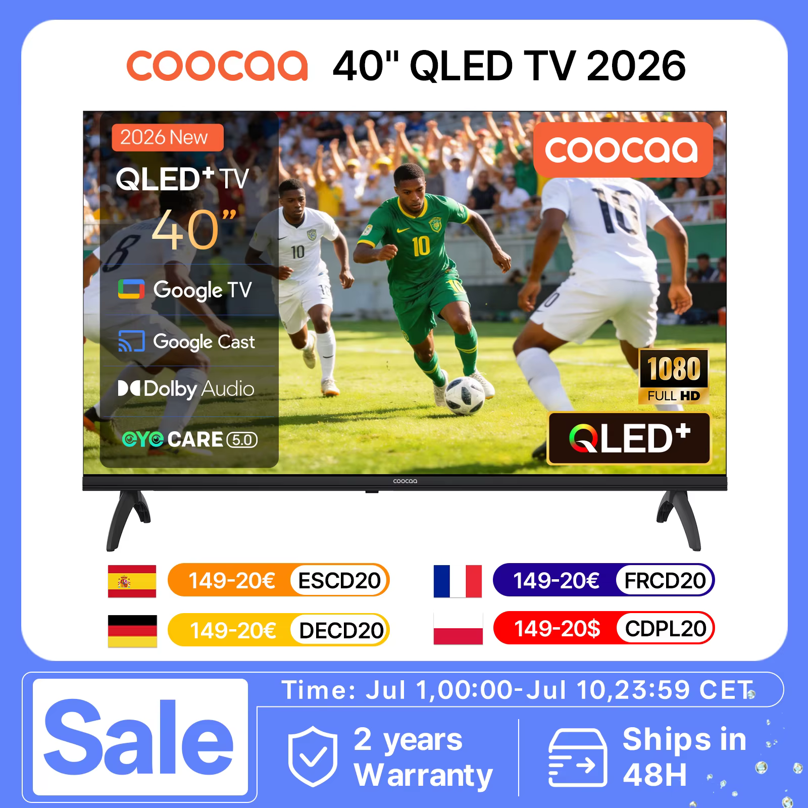 Televisor COOKAA QLED 40'' con IMAGEN nítida y sonido Dolby
